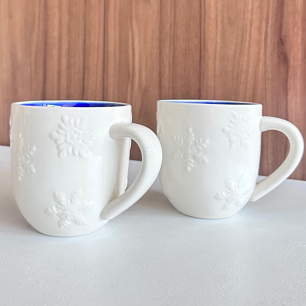 NWOT 2 piece BUNDLE Pai White Embossed Snowflake Mugs